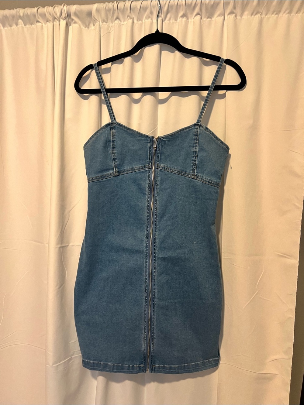 Denim Zip-Front Mini Dress - Blue